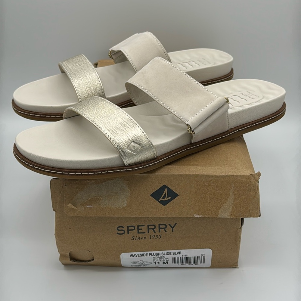 Sperry Top-Sider womens Waveside Plushwave white/silver sandals slides size 11 M